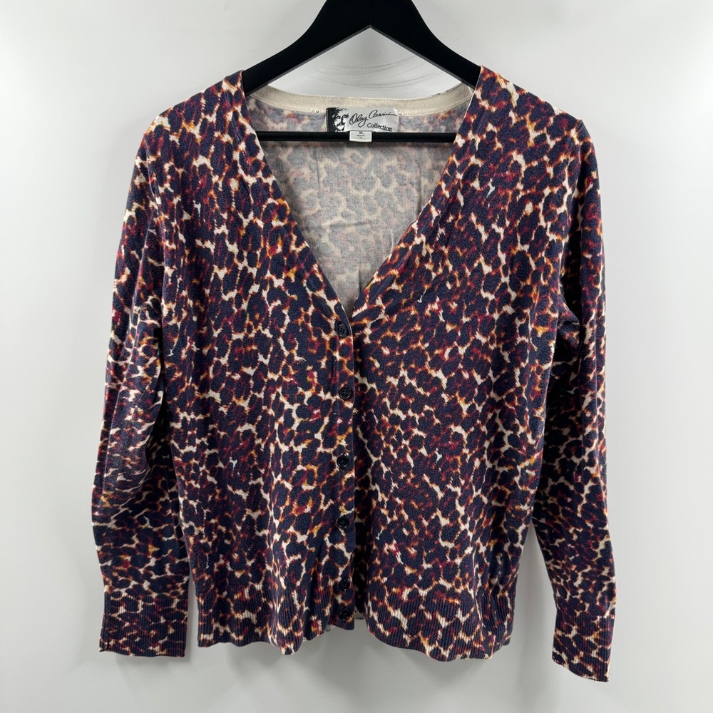 Oleg Cassini Collection Animal Print Button-Front Cardigan Size XL